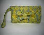 Bow Clutch Purse - Mustard yellow and Ash Grey / clutch / bag / purse / wrist purse/
