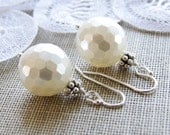 Bridesmaid Gifts Earrings, Shell Pearl, White, Sterling Silver, Ocean Rustic Romantic, Ivory Wedding, Handmade Jewelry, Bridal Party Favors