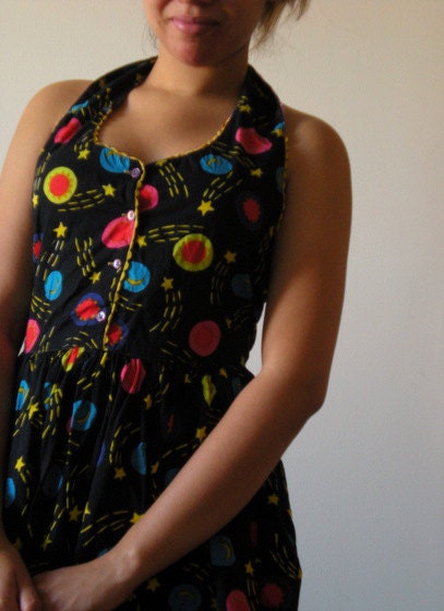 Colorful OUTER SPACE Mini HALTER Dress 90s