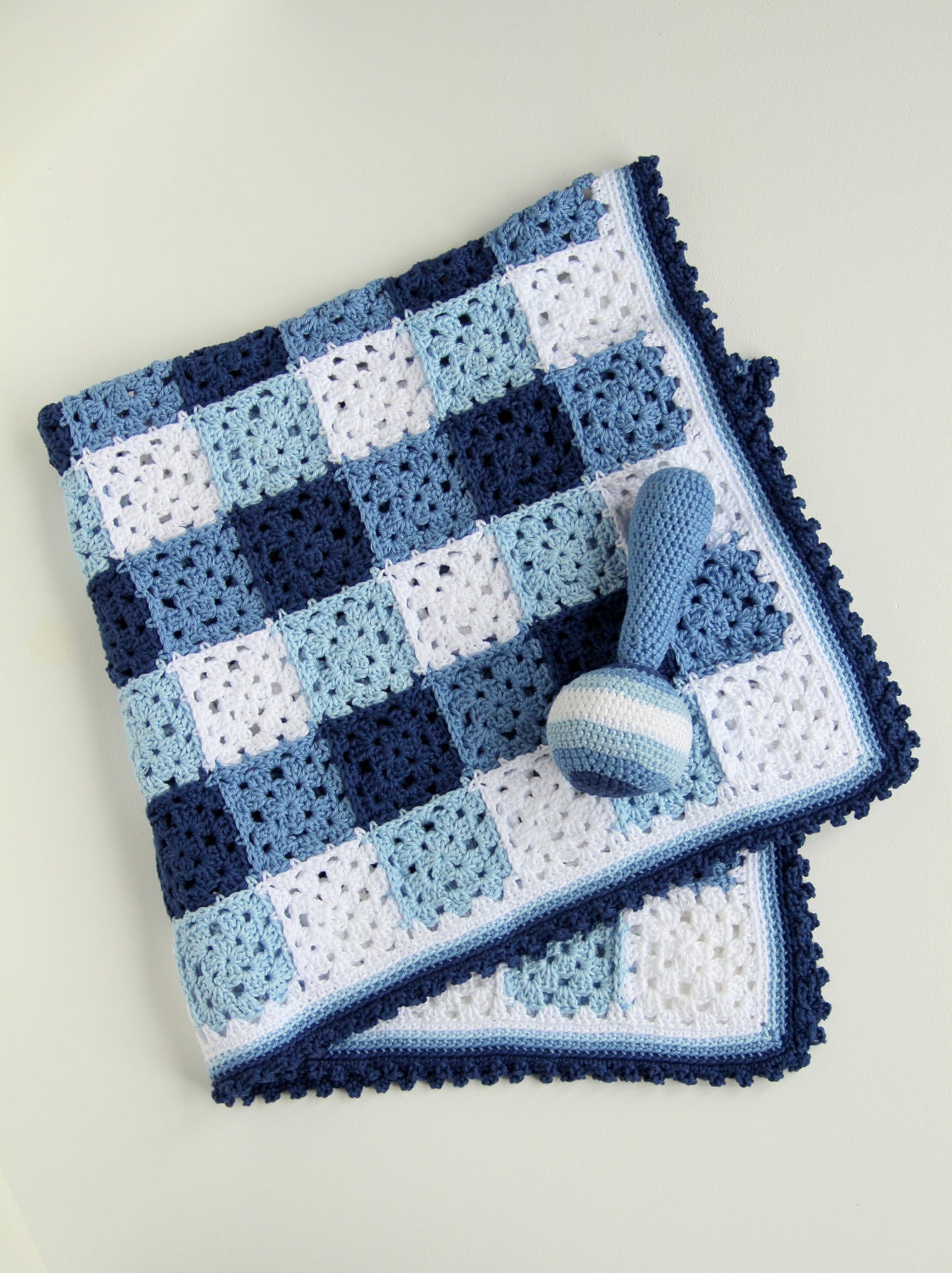 Crochet pattern baby blanket and rattle