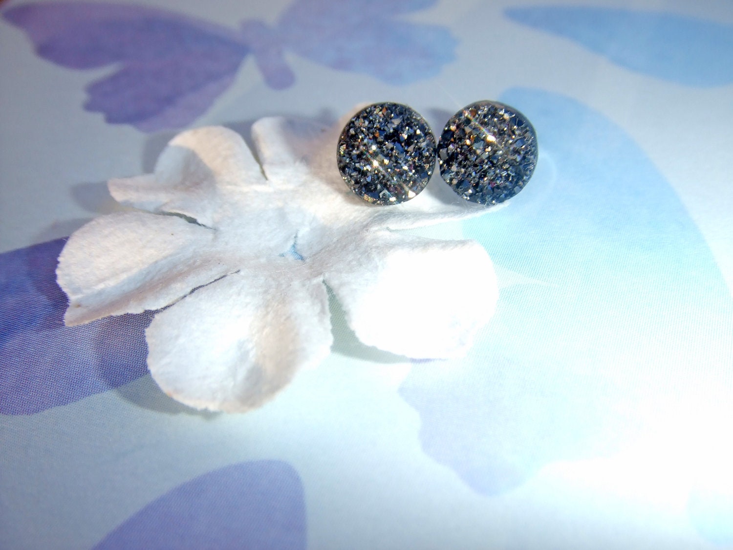 Black Druzy Earrings, Small Black Druzy Stud Earrings, Tiny Black Drusy Earrings, Druzy Button Style Earrings, Minimalist Everyday Earrings