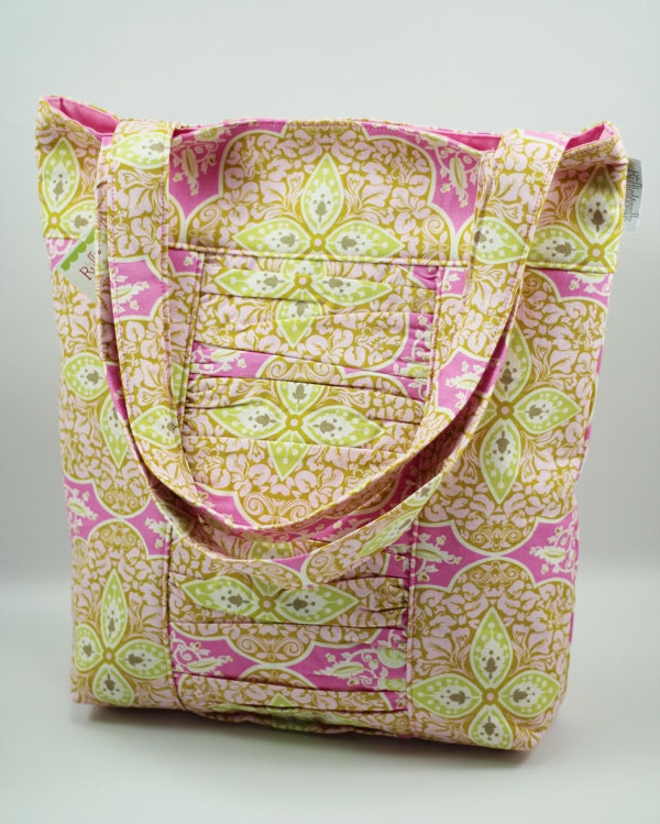 Ruffled Tote- Amy Butler Daisy Chain Pressed Flowers in Rose