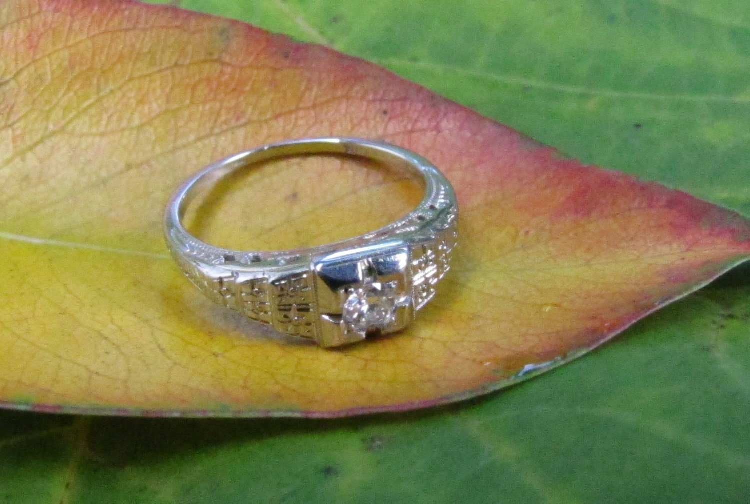 Ain't Misbehavin' :VS Diamond Engagement Ring, Antique European Cut Diamond, Art Deco to Art Nouveau 18K White Gold, 1930s 1940s