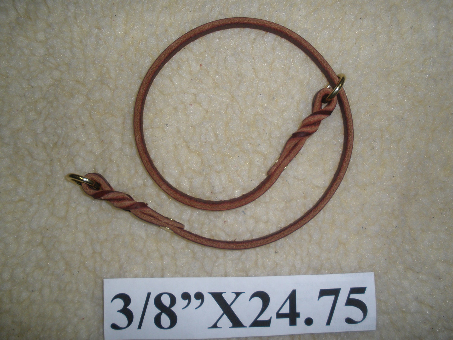 Latigo leather 3/8" X 24.75" SLIP COLLAR with solid brass rings/hardware HEAVY guage leather