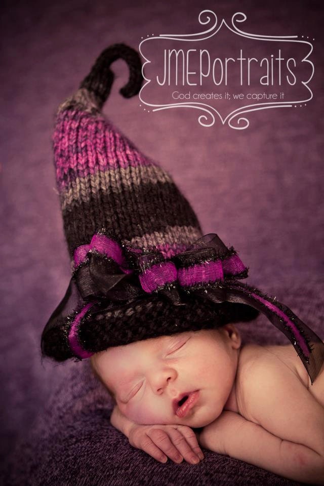 Baby Witch Hat, Handmade, Knitted, Photo Prop, Halloween, Birth to 3 Months, Made to Order