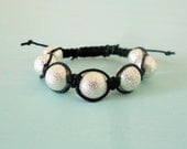 CLEARANCE Boho Silver Stardust Macrame Braided Bracelet - Buddhist Inspired Arm Candy - Hippie Chic - Black Cotton Cord & Stardust Beads