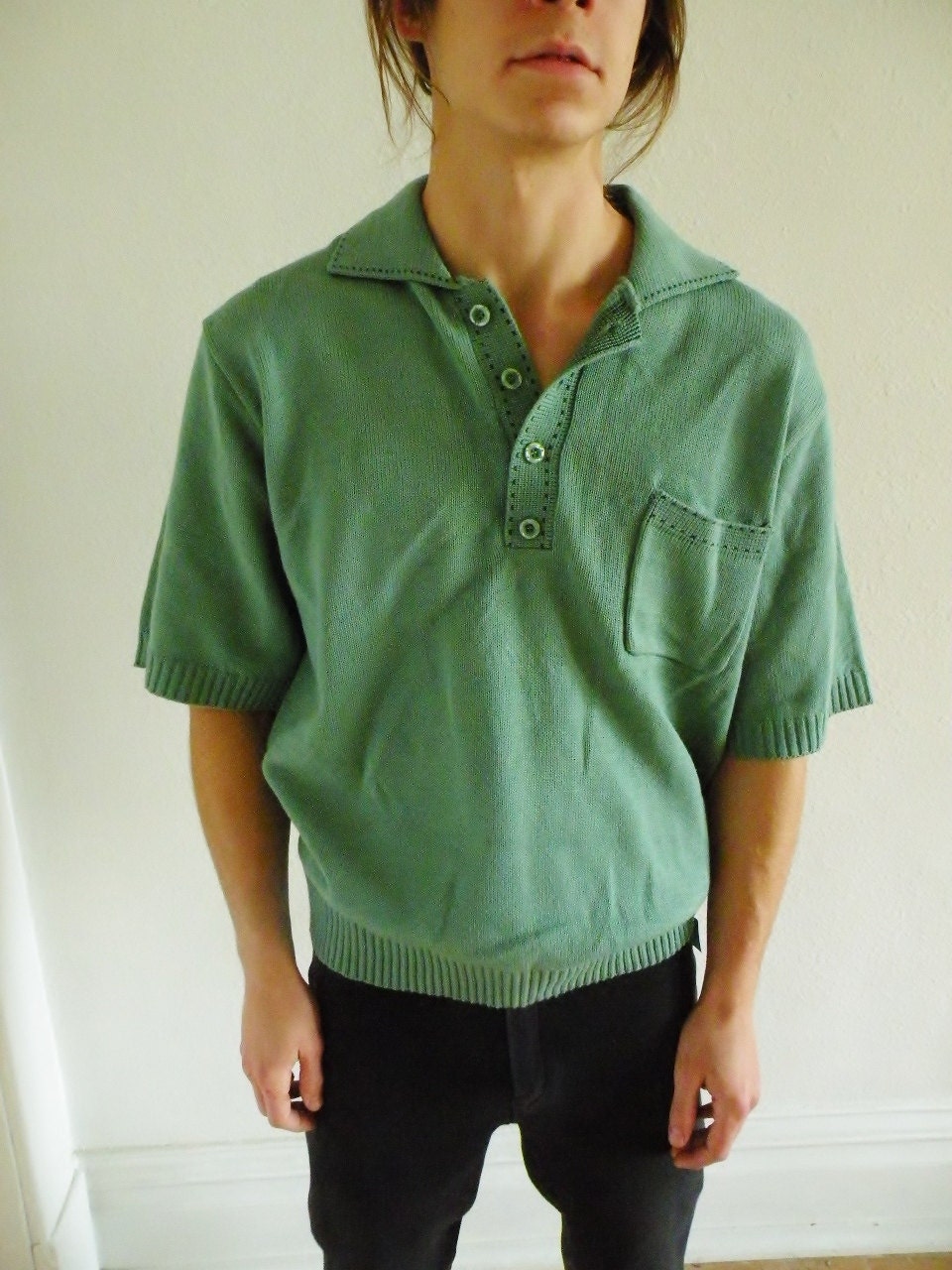 vintage 1960s 70s Men's Short Sleeved Sweater