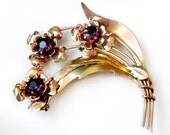 HARRY ISKIN Brooch 10K Gold Purple Flower Vintage 1940s Collectable Jewelry Pin Signed Amethyst Purple February Birthstone