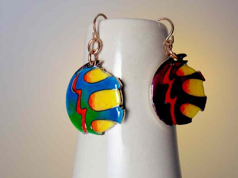 Enamel earrings, cloisonne earrings,