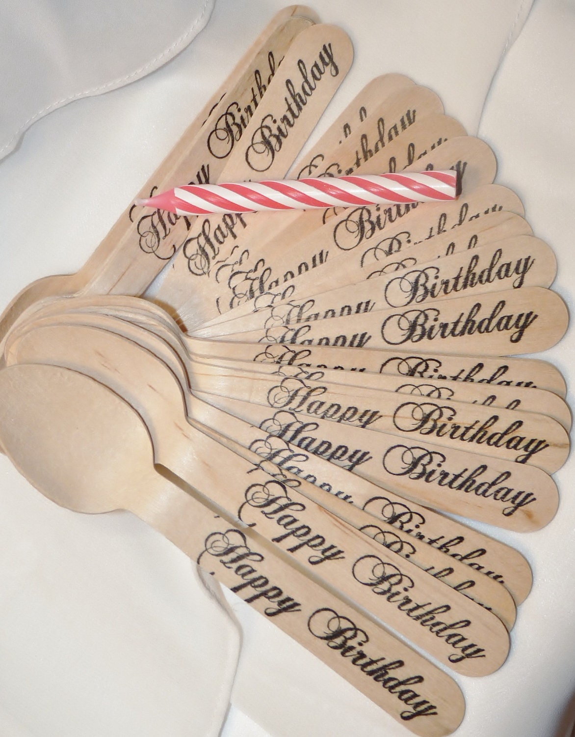 20 WOODen HaPPy BiRtHdAy SpooNs - 20 total pieces  Hand Stamped  Wooden Spoons BirthDAY PaRtY PerFeCt ,Ice Cream