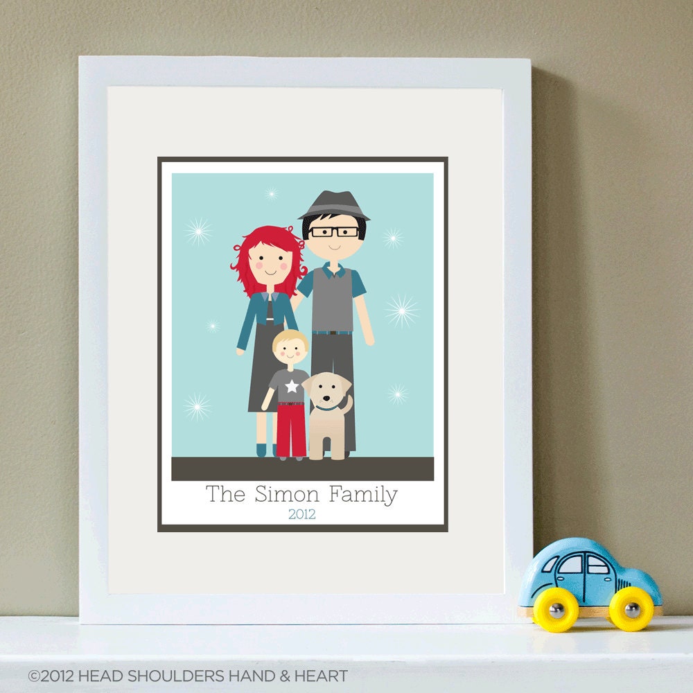 Customizable Polaroid Family of Three and Pet Portrait - Father's Day
