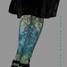 Ombre Tights in shades of blue and green with black floral design