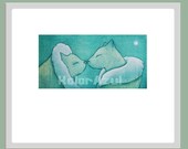 Valentine  day .Eskimo kiss cat illustration, etching print