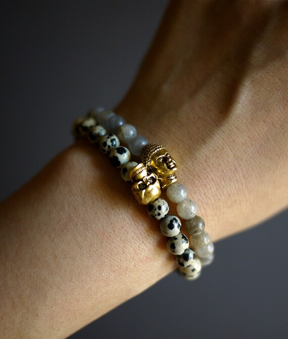 Skull Bracelet Buddha Bracelet Stone Bracelet Set Stack Bracelets - Houston