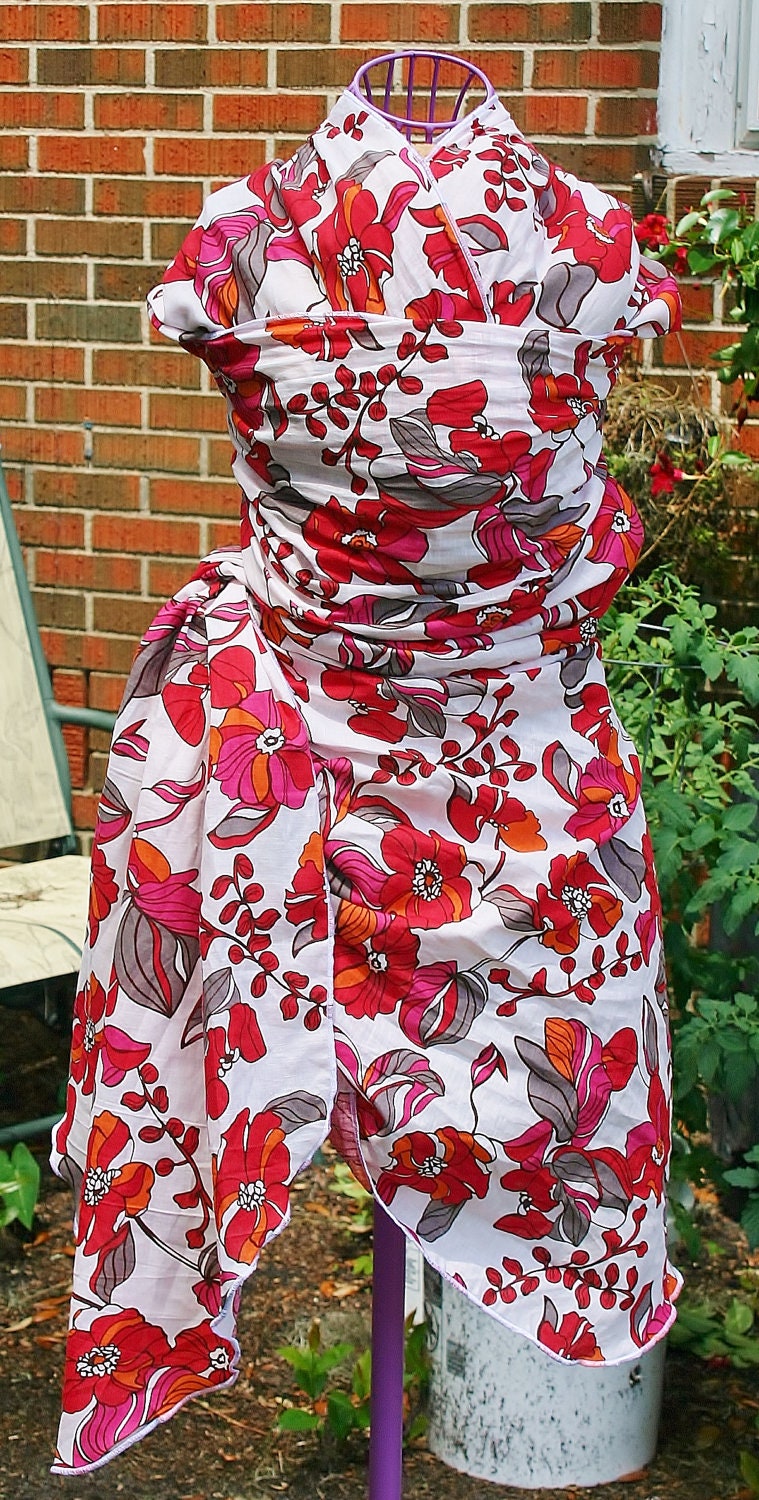 Scarlet Poppies Floral Print Linen Baby Wrap Style Carrier in Scarlet Red, Brick Red, White, Heather Grey