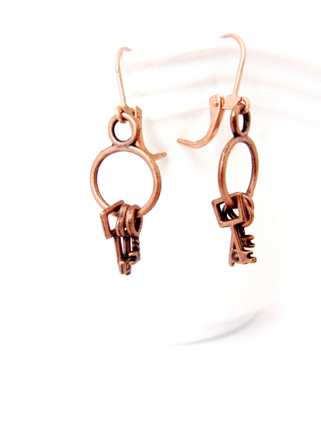 Copper Dangle Earrings, Copper Key Earrings, Copper Earrings, Pure Copper Leverback