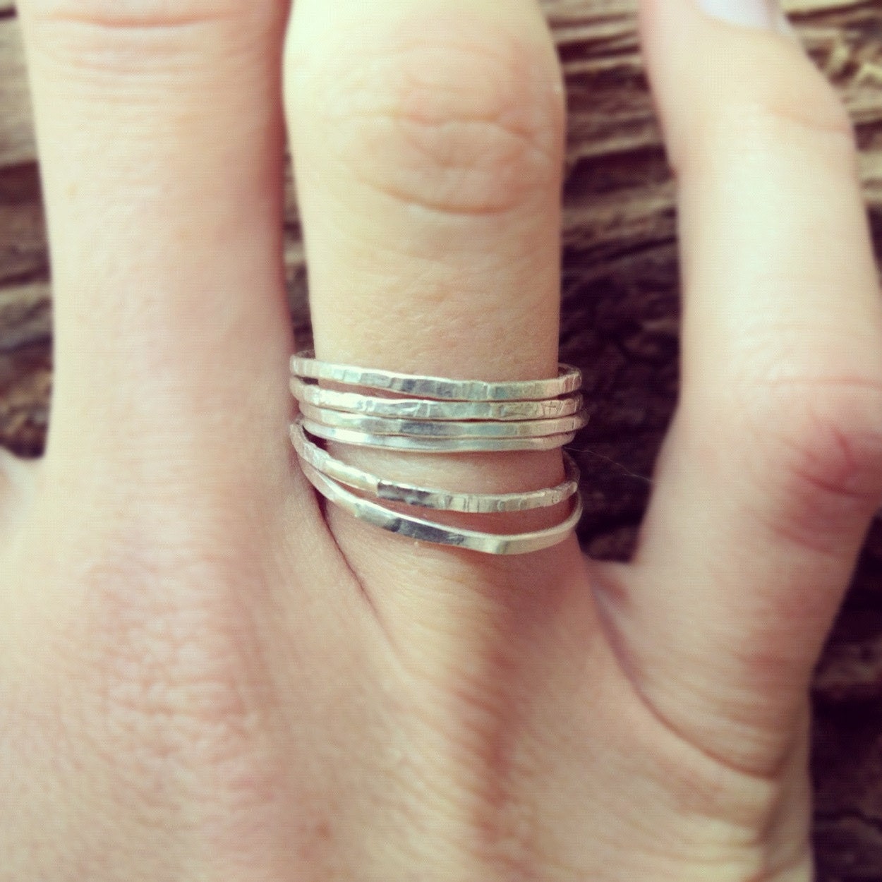 Delicate Hammered Sterling Silver Triple Stacked Rings