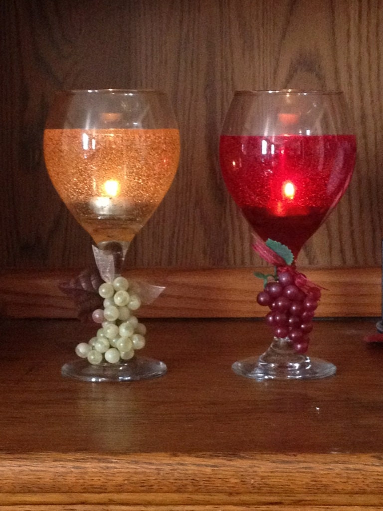 Wine Glass Gel Candle Tea Light Holders Set Of 2 By Customwrappers 3966