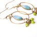 Brass Hoop Earring, Blue Beaded Dangle,Cat's Eye Bead, Large Hoop, Beadwork, Beaded Jewelry
