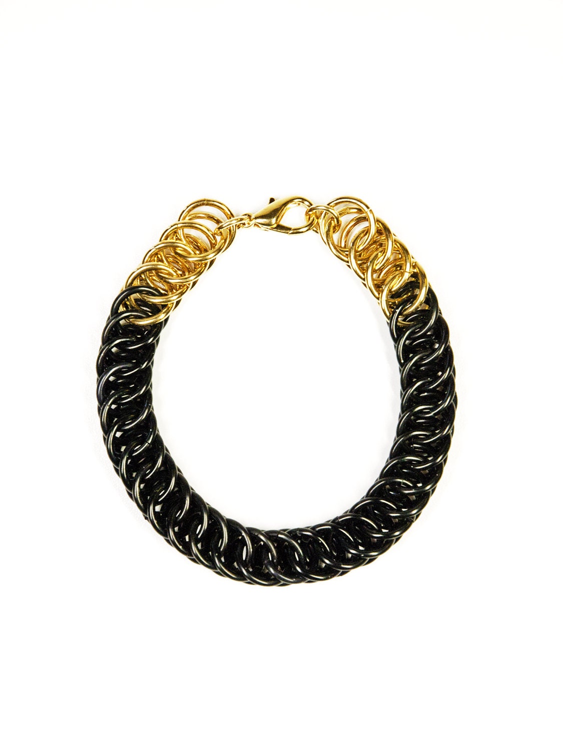 Simple Black and Brass Chainmaille Bracelet