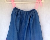 Pillowcase Style Sundress Denim with Pink Tulle Flower 2T & 4T Two of a Kind