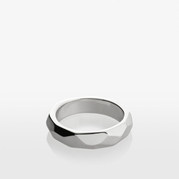 Non-traditional Wedding Band - Facets Stack Ring - Silver