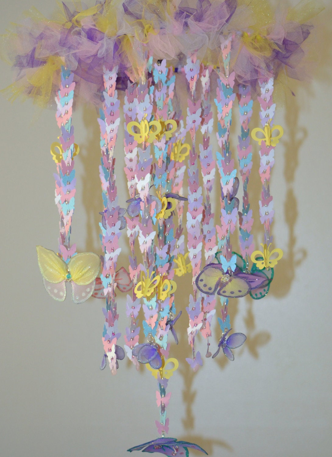 Butterfly Wonderland Crib Mobile (purple, pink, yellow, white,blue) Nursery decor Baby Shower Gift Chandelier