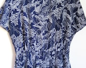 20% off moving sale. Dark blue and white floral print day dress with sunray pleat skirt. Vintage handmade. Size M to L.