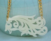 Vintage lace laser cut acrylic necklace - 24k gold plated chain