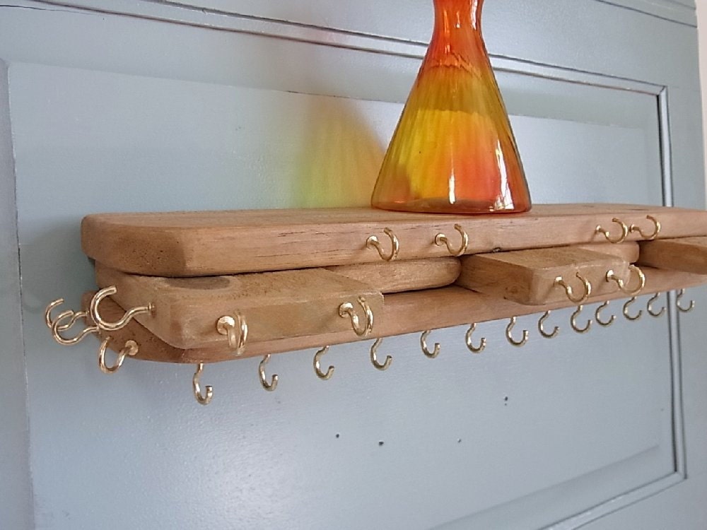 Jewelry Organizer Hanger Stacked Wood Honey Oak Rustic
