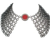 Statement Necklace Reversible Peter Pan Collar  with Antique Silver disc and Reversible Leather Insert
