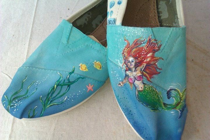 Little Mermaid themed hand painted TOMS