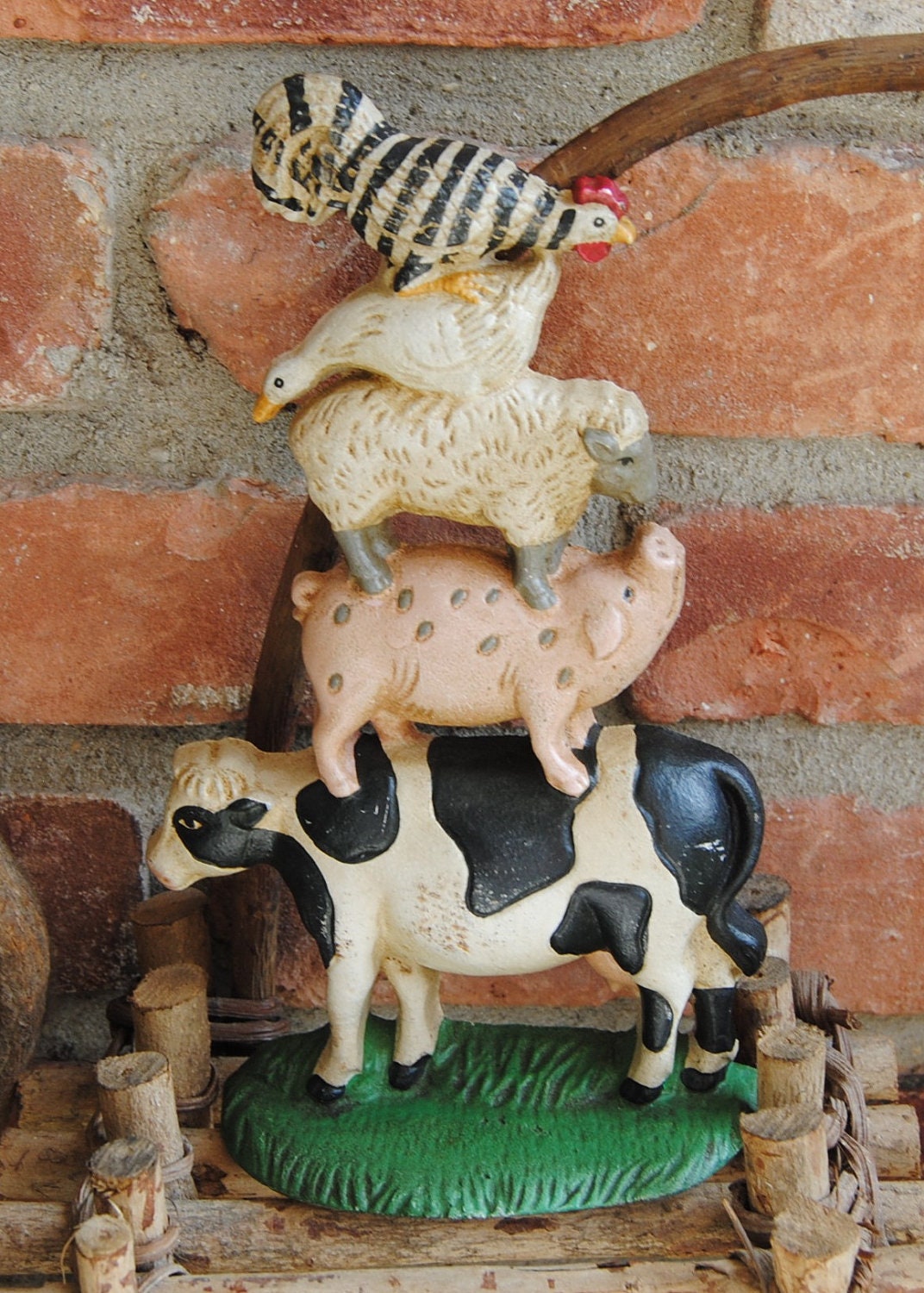 Vintage Cast Iron Farm Animals Door Stop 1960's by YPSA