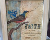 Framed Art Print, Mixed Media,11x14, Bird, Inspirational Quote with Rustic, Shabby Chic Frame
