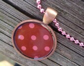 Chocolate Brown, Pink Dots, Round Pendant Necklace