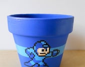 Mega Man Painted Flower Pot Nintendo nes 8 BIt MADE TO ORDER