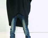 Women Black Cotton Asymmetrical Oversized T-Shirt Tunic Dress Plus Size Top