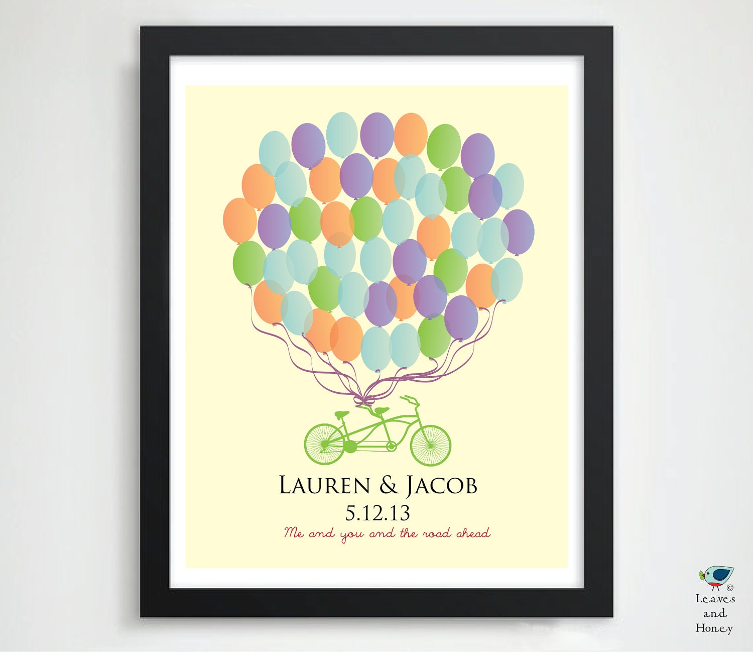 Signature Wedding Guest Book  //  Balloons & Tandem Bicycle Guestbook Alternative / Wedding or  Bridal Shower Gift  / 16x20  50 Guest