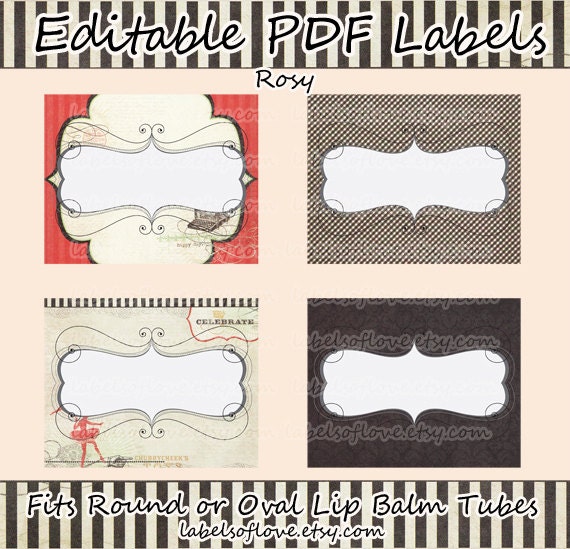 Editable PDF File - 15 Unique Lip Balm Tube Labels - "Rosy"
