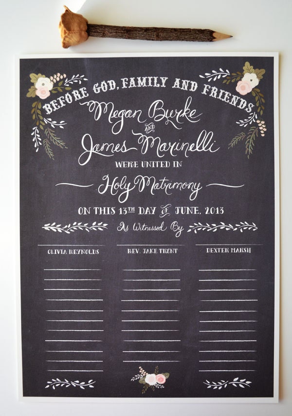 Custom Wedding Certificate/ Chalkboard inspired