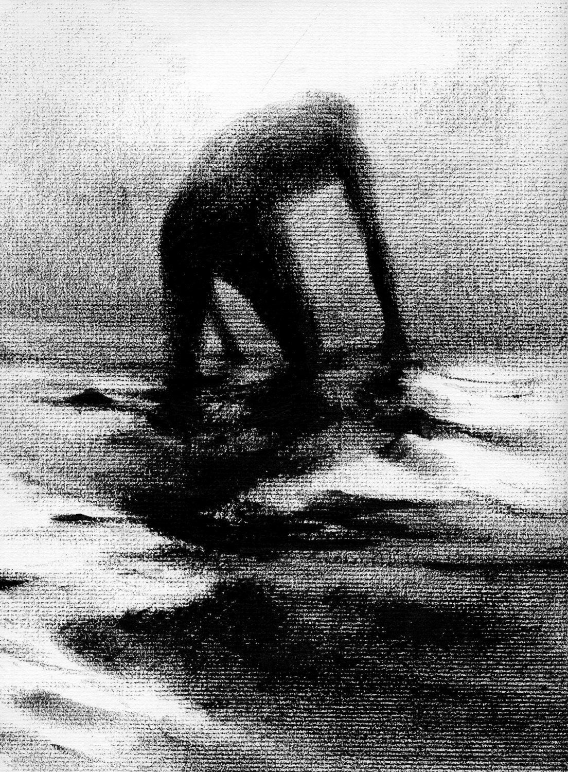 Haunting Figure Drawing Water Wading Gothic Haunting Moody Shadow Dark Fog Fine Art Crayon Wander XVIII