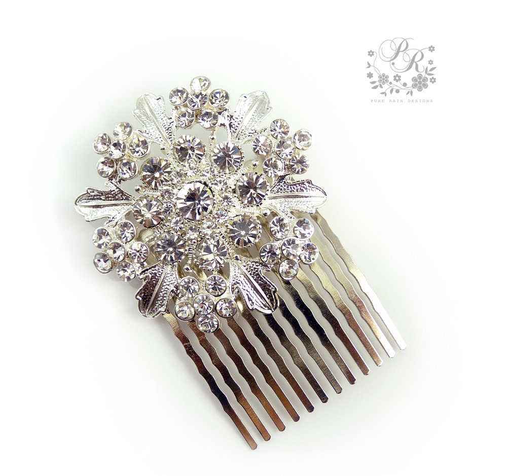 Bridal Wedding Hair Comb Rhinestone snowflake style Bridal hair comb or sash applique hair accessory Wedding tiara