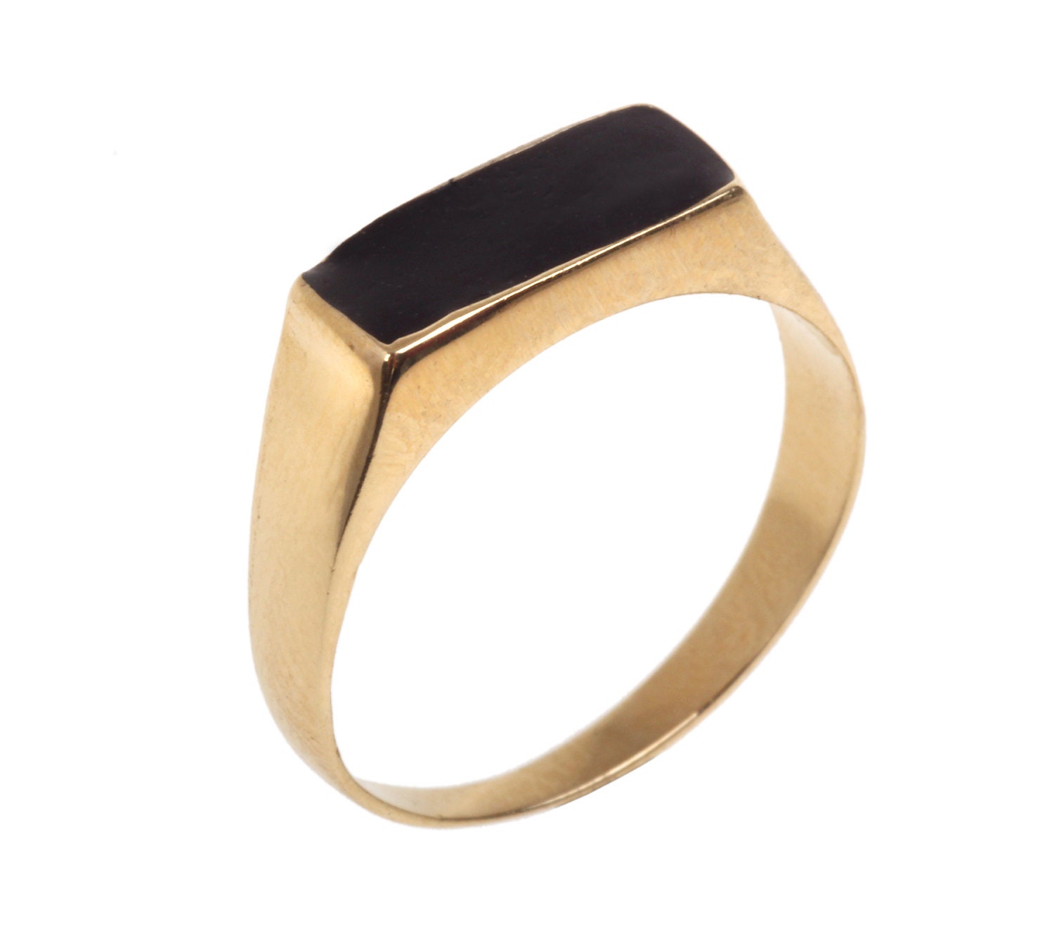Narrow rectangle ring inlaid enamel in custom color, 14K goldfield narrow rectangle ring inlaid in colorful enamel 14 karat gold plated rin