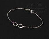 FRIENDSHIP BRACELET . Birthstone Bracelet . Sterling Silver Infinity Charm Bracelet Small . CHOOSE Gemstone . Love,Sister,Best Friends Bff