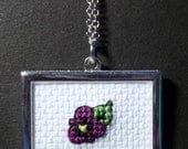 Beautiful Purple Pansy Flower Cross Stitch Necklace - StreetStitchAndStuff