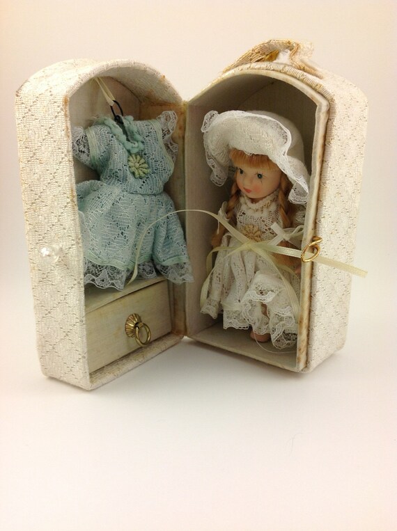 Items similar to Unique Vintage Miniature Porcelain Doll in Fabric