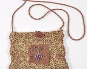 Linen Brown Hand Knit Shoulder Bag Purse - Pistachio Nut