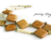 Vanilla Wood. Tribal Woodland Long Necklace, Wood Jasper and Bone Beads