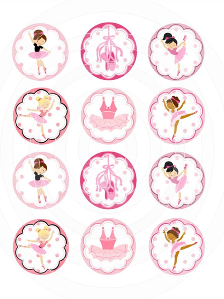 Cute / Pretty in Pink Ballerina Dancers - Edible Image Printed on 12 x 2" circles Frosting Sheet - Cupcake topper / Cookie topper