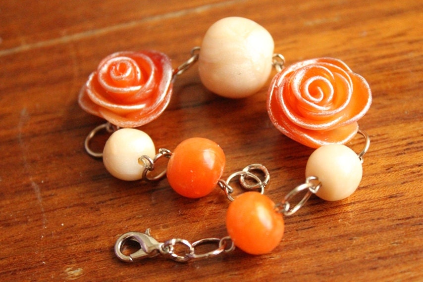 Romantic roses polymer clay bracelet